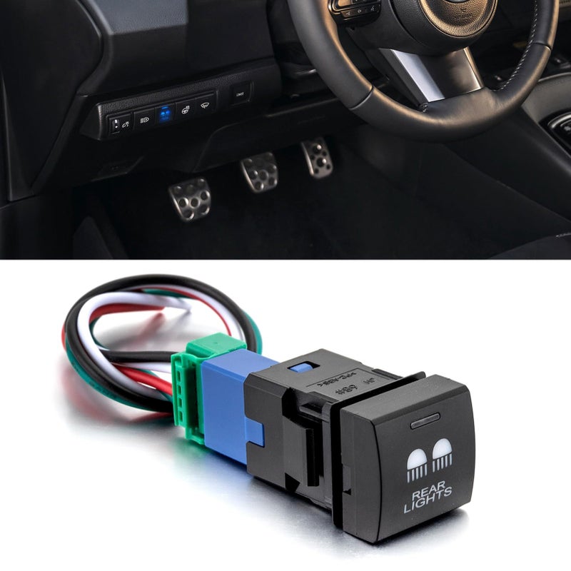 ROMELACK Rear Light Push Button Blue Backlight Switch Short Circuit Protection with Connector Wire Compatible with Toyota Tacoma Tundra 4Runner Camry Corolla Hiace Prado Yaris Sienna 2018-Current - Image 1