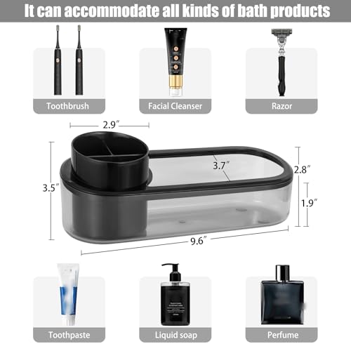 Ayswupt Black Toothbrush Holder for Bathroom,Detactable Bathroom Tray for Men,Electric Tooth Brushing Holder,Bathroom Countertop Organizer,Tooth Brush Toothpaste Caddy Storage,Vanity Sink Accessories - Image 2
