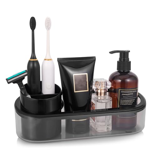 Ayswupt Black Toothbrush Holder for Bathroom,Detactable Bathroom Tray for Men,Electric Tooth Brushing Holder,Bathroom Countertop Organizer,Tooth Brush Toothpaste Caddy Storage,Vanity Sink Accessories - Image 1