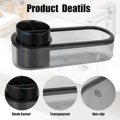 Ayswupt Black Toothbrush Holder for Bathroom,Detactable Bathroom Tray for Men,Electric Tooth Brushing Holder,Bathroom Countertop Organizer,Tooth Brush Toothpaste Caddy Storage,Vanity Sink Accessories - Image 4