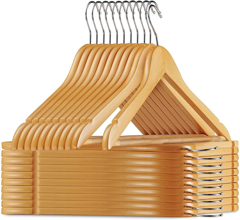 Evolluxi Lotus Wooden Hangers, Solid Wood Shirt Hangers,Dress Coat Jacket Clothes Hangers,with Extra Smooth Finish, 360 Degree Swivel Hook(Retro) (Beige, 24) - Image 1