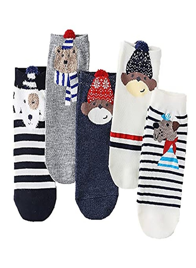 Missby® Girl's Cute Cartoon Print Cotton Socks (Multi-Coloured, Pack of 5 Pairs) (STYLE-BR) - Image 1