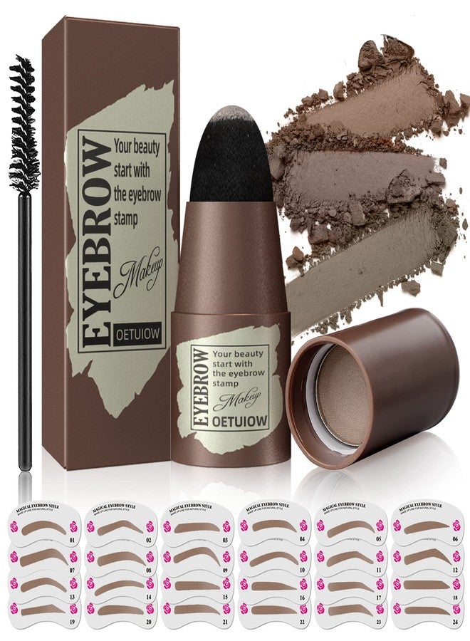 OETUIOW Eyebrow Stamp Stencil Kit - One Step Eye Brow Makeup Brow Stamp Shaping Kit Long-Lasting Waterproof with 24 Reusable Eyebrow Stencils Trio Kit for Perfect Natural Brow (Medium Brown) - Image 1