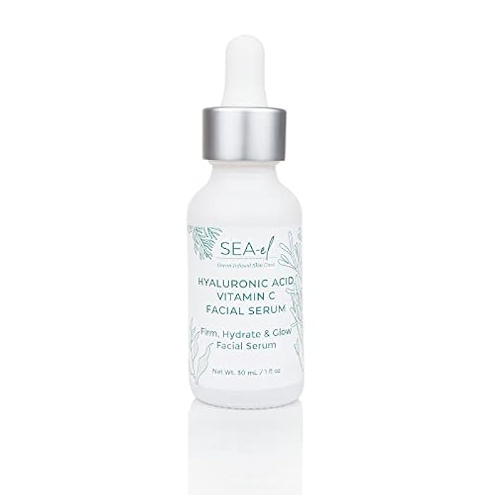 Sea-el Hyaluronic Acid & Vitamin C Facial Serum Drops Firming Hydration & Glow Anti Aging Face Moisturizer - Daily Wrinkle Diminishing Skin Care for Women & Men, Vegan - 1 Fl Oz - Image 1
