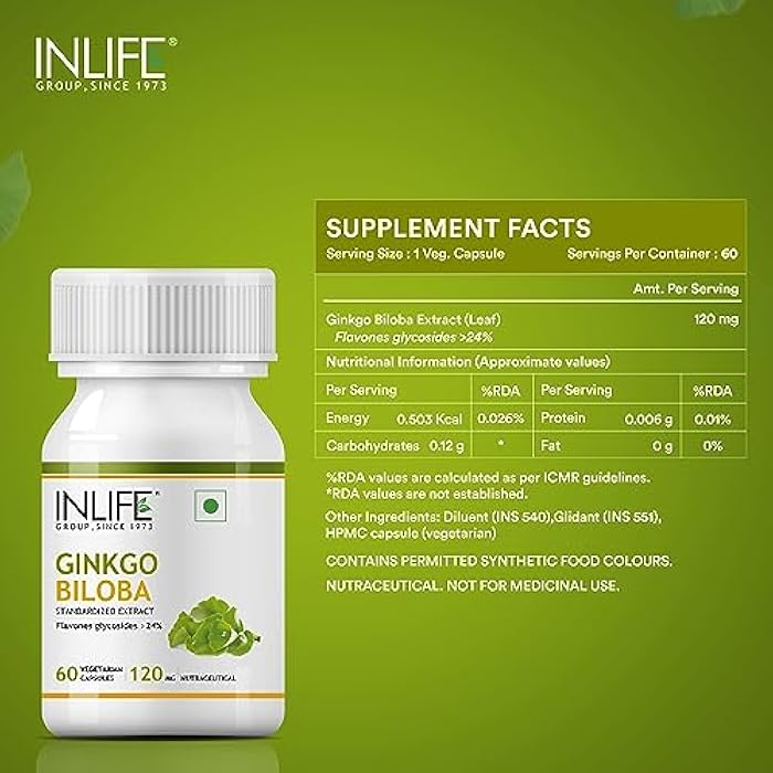 INLIFE Ginkgo Biloba Extract Capsules 120mg | Herbal Supplement - 60 Vegetarian Capsules - Image 2