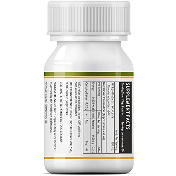 INLIFE Ginkgo Biloba Extract Capsules 120mg | Herbal Supplement - 60 Vegetarian Capsules - Image 3