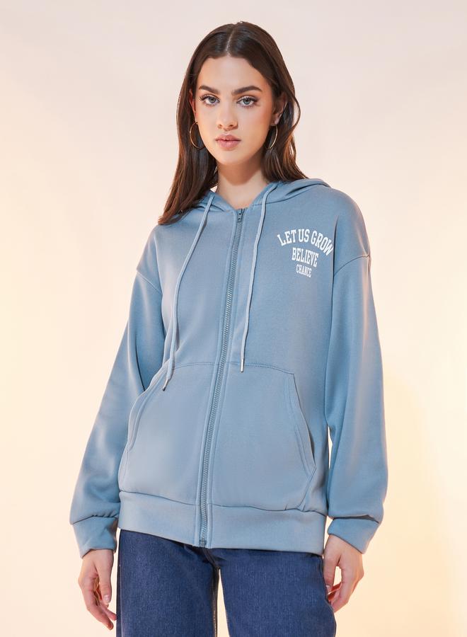 Take Two Text Print Oversized Hooded Jacket - Image 1