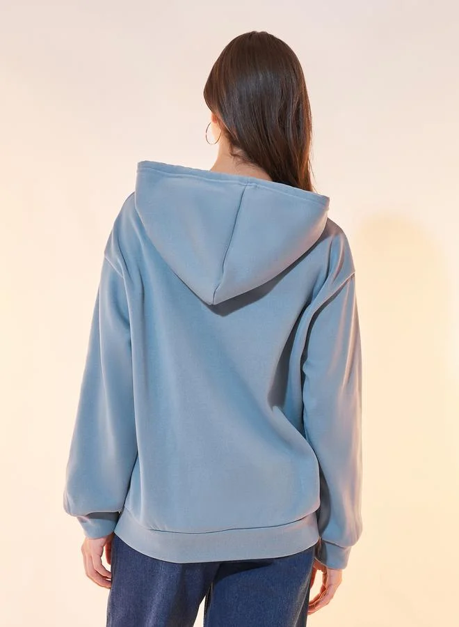 Take Two Text Print Oversized Hooded Jacket