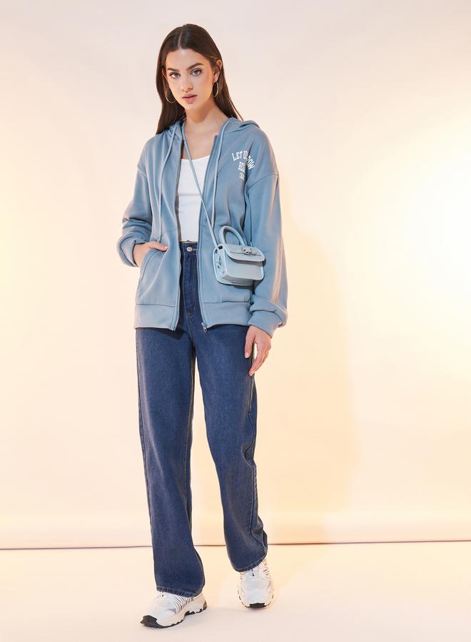 Take Two Text Print Oversized Hooded Jacket - Image 3