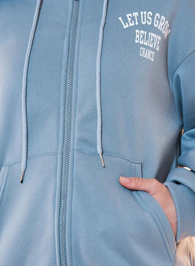 Take Two Text Print Oversized Hooded Jacket