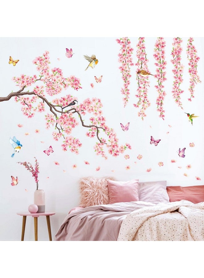 DECOWALL SG3-2320 Cherry Blossom Flower Wall Stickers Decals Branches Birds Butterflies Art Bedroom Floral Flower Girls Home Kids Living Nursery Pink Room Tree Nursery décor Baby - Image 3