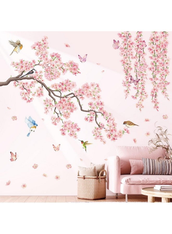 DECOWALL SG3-2320 Cherry Blossom Flower Wall Stickers Decals Branches Birds Butterflies Art Bedroom Floral Flower Girls Home Kids Living Nursery Pink Room Tree Nursery décor Baby - Image 1
