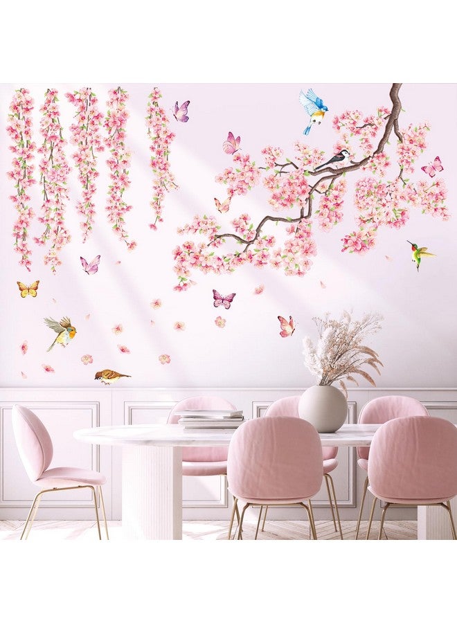DECOWALL SG3-2320 Cherry Blossom Flower Wall Stickers Decals Branches Birds Butterflies Art Bedroom Floral Flower Girls Home Kids Living Nursery Pink Room Tree Nursery décor Baby - Image 2