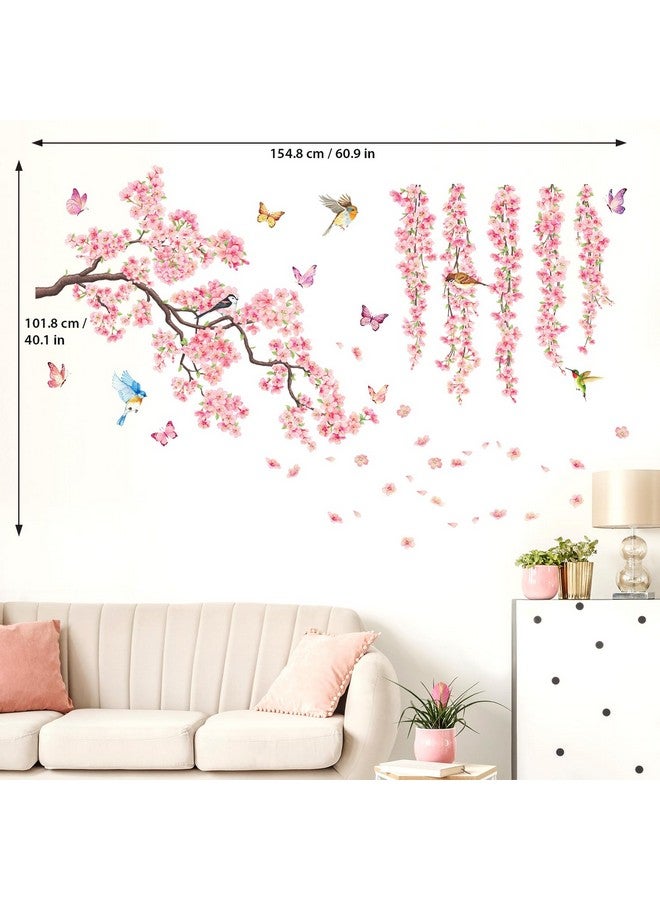 DECOWALL SG3-2320 Cherry Blossom Flower Wall Stickers Decals Branches Birds Butterflies Art Bedroom Floral Flower Girls Home Kids Living Nursery Pink Room Tree Nursery décor Baby - Image 5