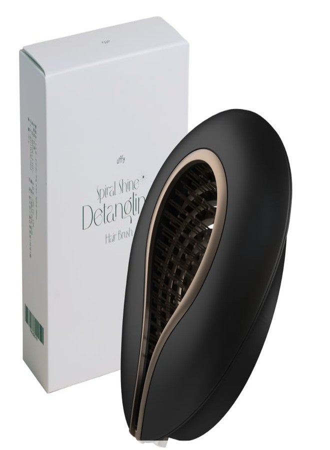 Uffy Spiral Shine Detangling Hair Brush for Wet & Dry Hair, Shower Detangler, Travel Brush — Anti-Frizz Bristles, Tangle-Free, Reduces Breakage, Ergonomic Handle, Obsidian Black - Image 1