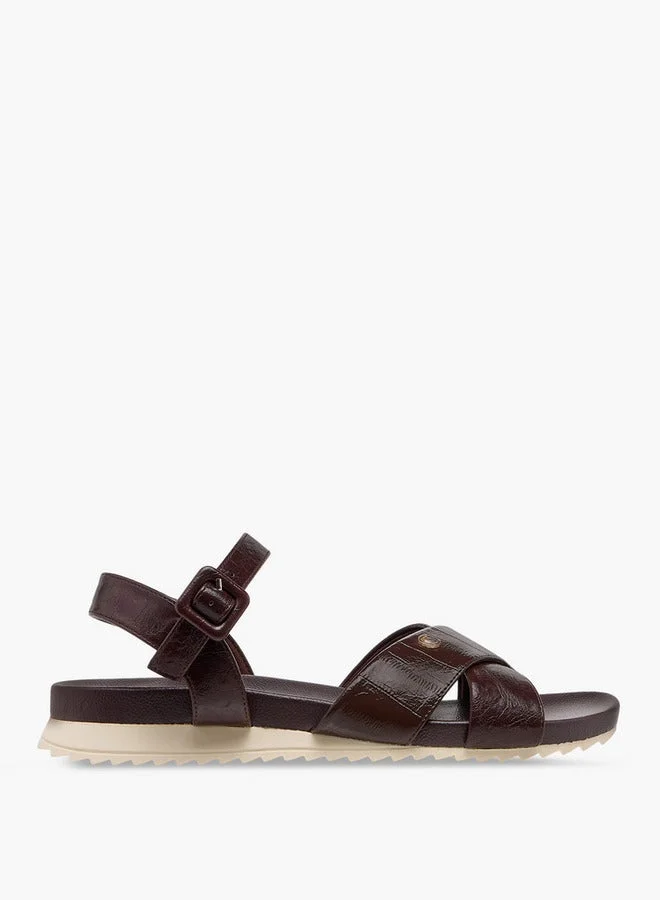 Textured Cross Strap Comfort Sandals with Buckle Closure