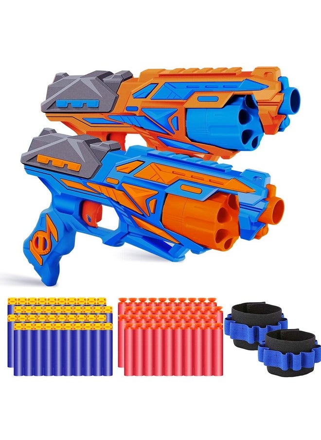 POKONBOY 2 Pack Toy Foam Blaster Gun, Blaster Toy Gun With 2 Wristbands And 80 Pcs Refill Darts 6-Dart Rotating Drum Toy Blaster Compatible With Nerf Gun Birthday Gift For Kids Age 6+  - Image 1
