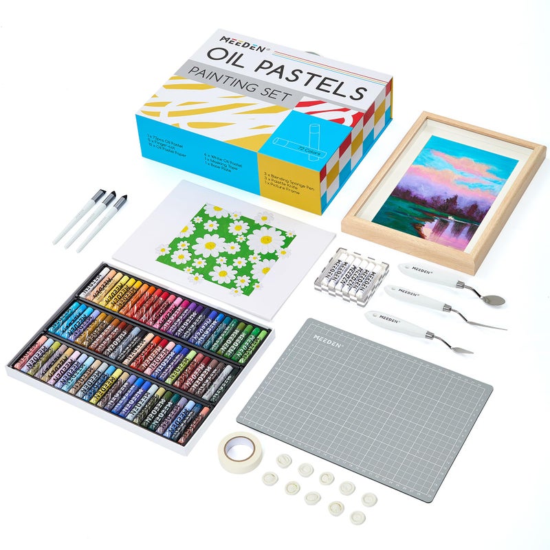 MEEDEN Soft Oil Pastels Set: 102Pcs Oil Pastel Kit with 72 Colors & 6 White Pastel - All in One Oil Crayons with Paper, Palette Knife, Masking Tape - Art Supplies for Artists Beginners Adult Christmas - Image 1