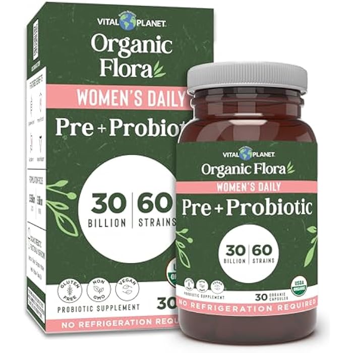 Vital Planet - Organic Flora Probiotics for Women, Women's Daily Shelf Stable Probiotic 30 Billion CFU, 60 Diverse Strains, Prebiotic Organic Mushroom Blend, Immune and Digestive Health 30 Capsules - Image 1