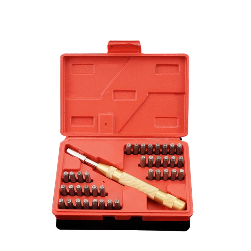 Leather Stamping Tools Set Metal Stamps Kit Includes 37pcs Symbol Letter And Number Stamps 1pc Stamping Punch Plastic Store Box - Image 1