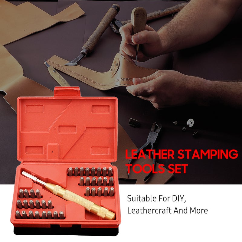 Leather Stamping Tools Set Metal Stamps Kit Includes 37pcs Symbol Letter And Number Stamps 1pc Stamping Punch Plastic Store Box - Image 2