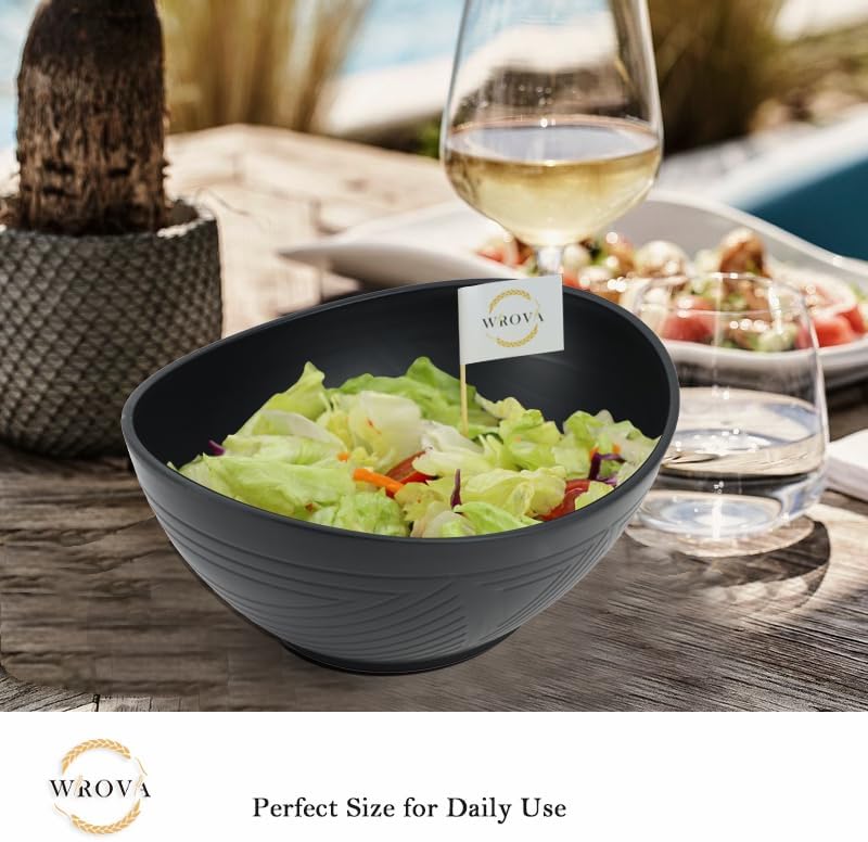 Wrova Big Wheat Straw BowlsLarge Salad Bowls Set of 2Dishwasher and Microware Safe Plastic Bowls ReusableEating bowls for CerealSaladFruitSnack Black - Image 5