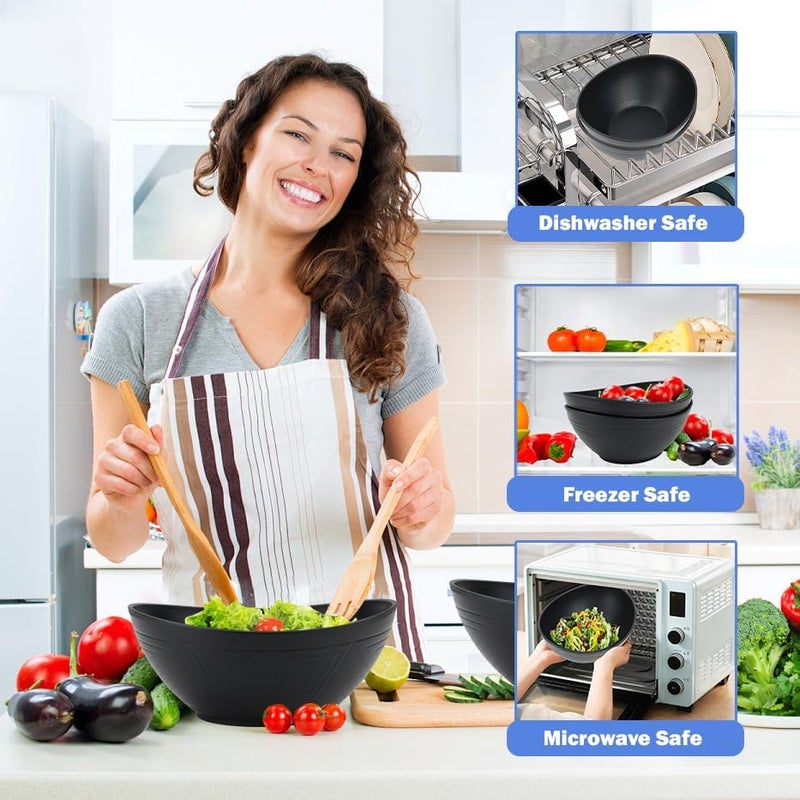 Wrova Big Wheat Straw BowlsLarge Salad Bowls Set of 2Dishwasher and Microware Safe Plastic Bowls ReusableEating bowls for CerealSaladFruitSnack Black - Image 3