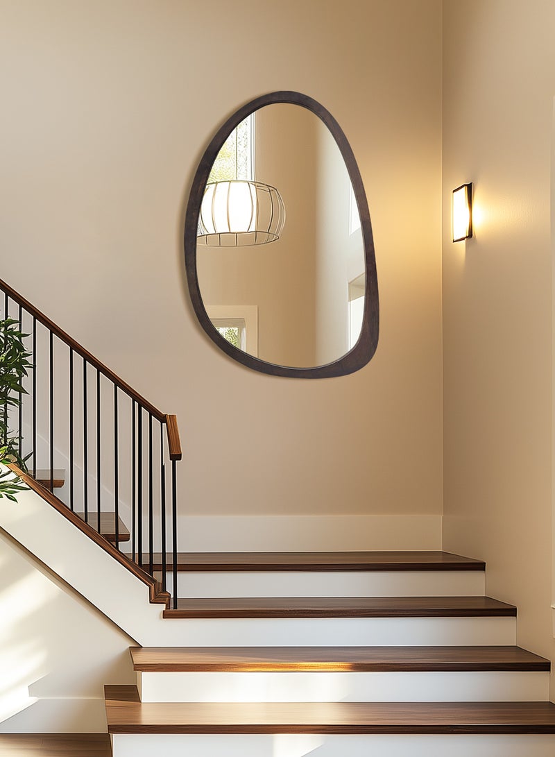 ويسفور مرآة حائط غير متماثلة مقاس 60 × 90 سم، مرآة حائط بيضاوية غير منتظمة بإطار خشبي عصري، شكل فريد، مثبتة على الحائط، مرآة فنية مزخرفة لغرفة المعيشة أو غرفة النوم أو الحمام أو المدخل أو الرواق - Image 3