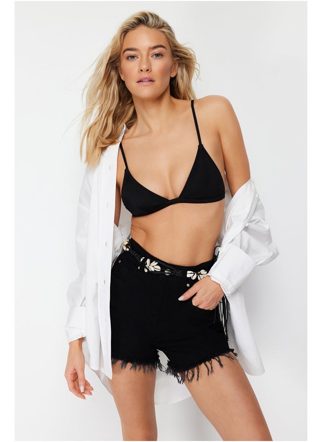 trendyol Black Denim Tasseled Denim 100% Cotton Shorts & Bermuda TBESS22SR0395  - Image 1