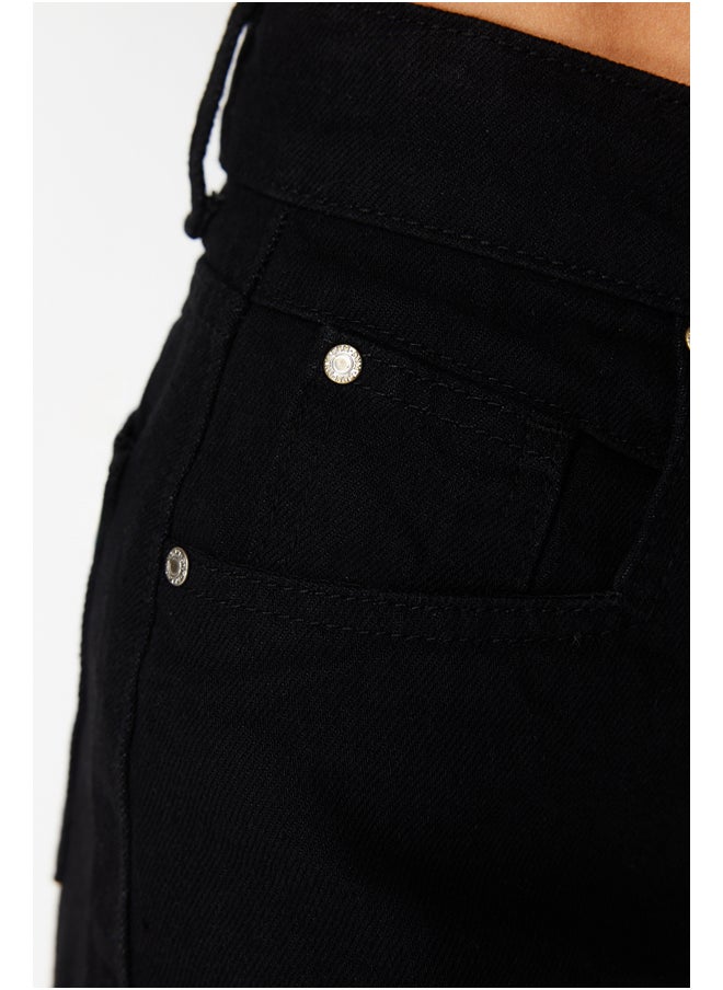 trendyol Black Denim Tasseled Denim 100% Cotton Shorts & Bermuda TBESS22SR0395  - Image 5