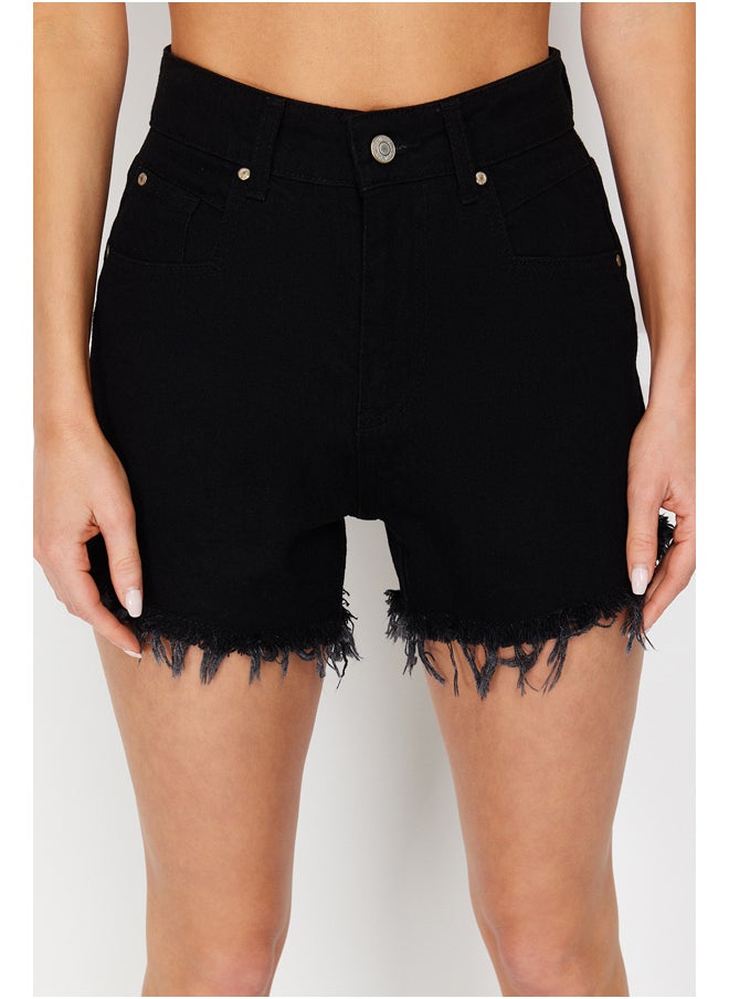 trendyol Black Denim Tasseled Denim 100% Cotton Shorts & Bermuda TBESS22SR0395  - Image 4