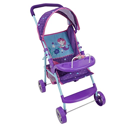 509 Crew 509: Mermaid Doll Travel System Stroller - Kids Pretend Play Stroller Set, Includes Shopping Basket, Retractable Canopy, Child Tray & Removable Car Seat, Ages 3+ (T716028) - Image 3