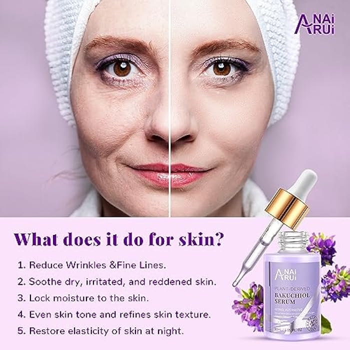 ANAI RUI Bakuchiol Face Serum for Face, Bakuchiol Retinol Alternative Serum,Smoothing Face Serum with Hyaluronic Acid & Peptide Sensitive Skin Serum, Anti Aging & Wrinkle Serum, 1Fl.Oz - Image 2