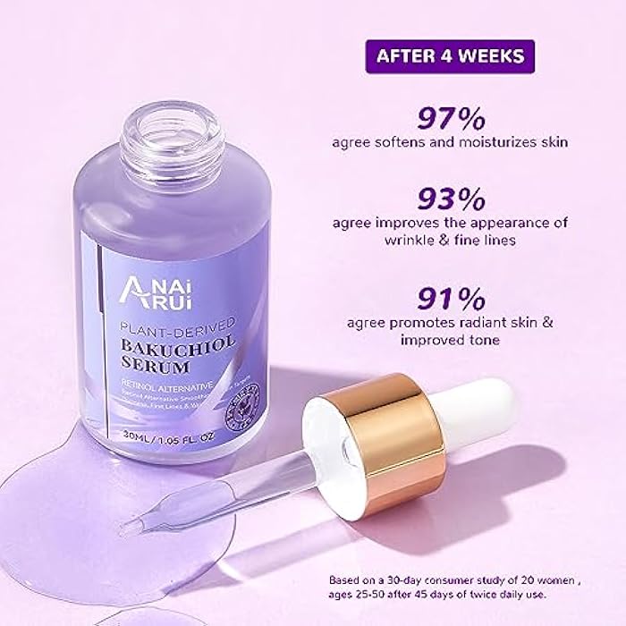 ANAI RUI Bakuchiol Face Serum for Face, Bakuchiol Retinol Alternative Serum,Smoothing Face Serum with Hyaluronic Acid & Peptide Sensitive Skin Serum, Anti Aging & Wrinkle Serum, 1Fl.Oz - Image 3