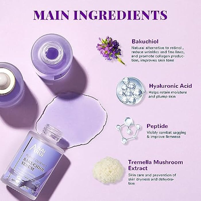 ANAI RUI Bakuchiol Face Serum for Face, Bakuchiol Retinol Alternative Serum,Smoothing Face Serum with Hyaluronic Acid & Peptide Sensitive Skin Serum, Anti Aging & Wrinkle Serum, 1Fl.Oz - Image 5