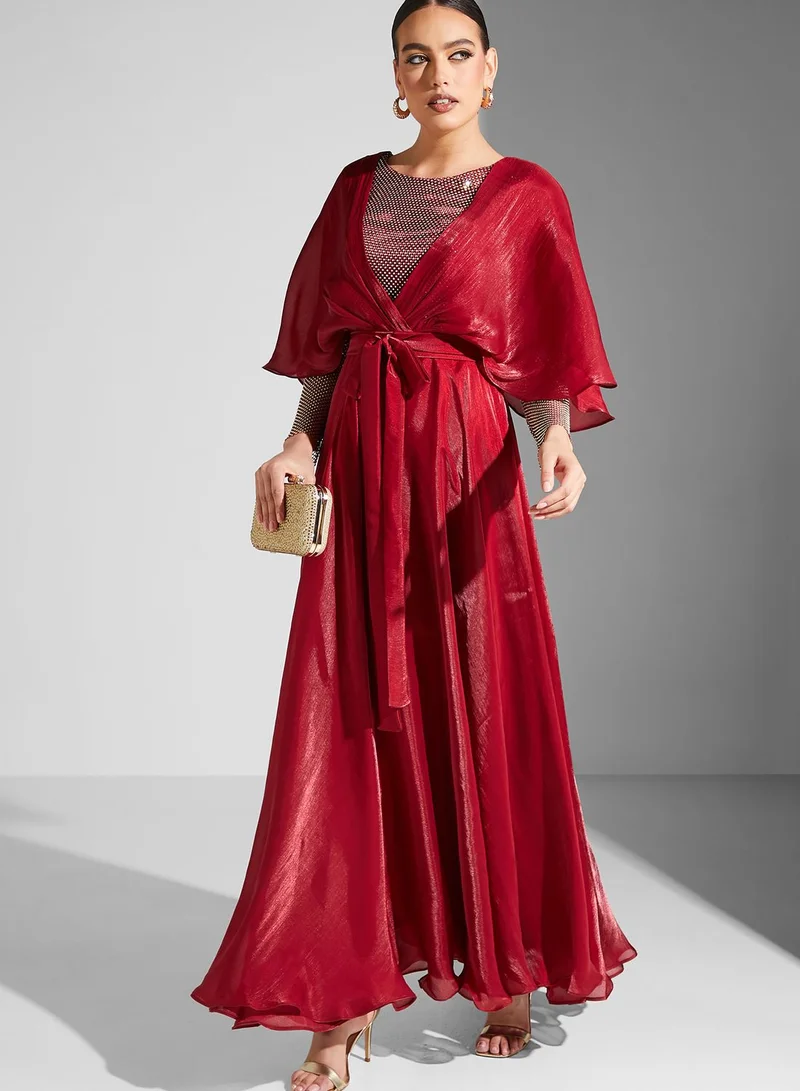 Amri Cape Sleeve Tiered Dress