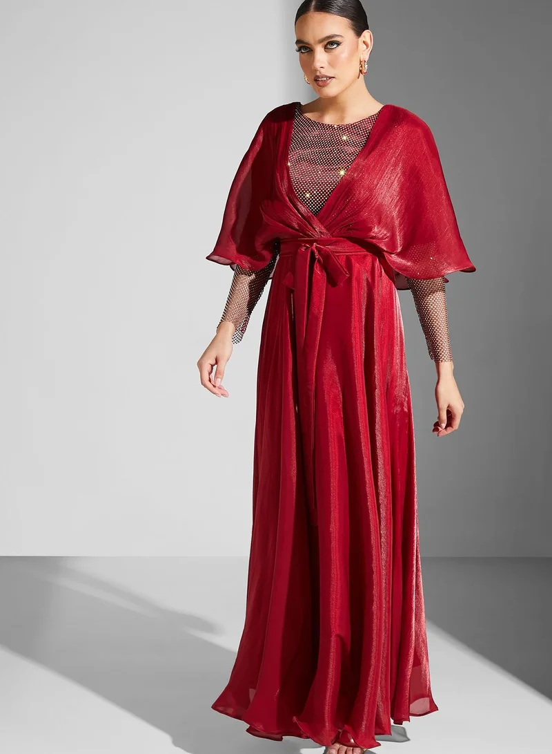 Amri Cape Sleeve Tiered Dress
