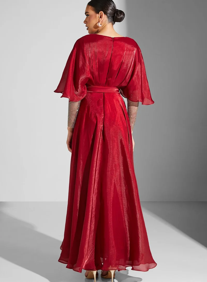 Amri Cape Sleeve Tiered Dress