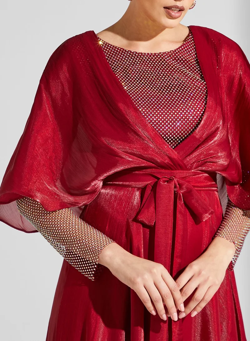 Amri Cape Sleeve Tiered Dress