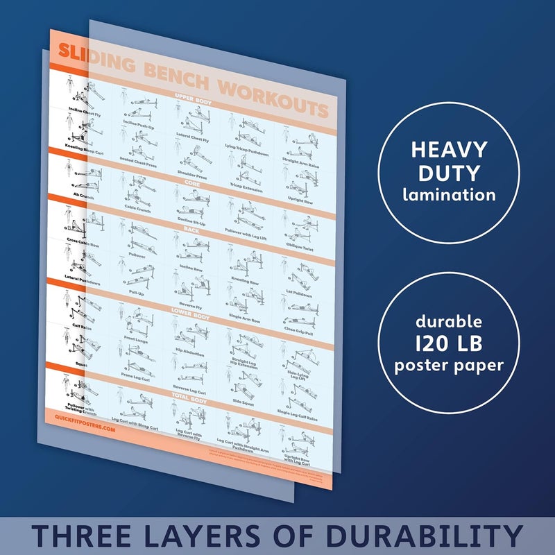 Palace Learning 2 Pack Stretching Exercises and Sliding Bench Workout Poster Set - Compatible with Total Gym & Weider Ultimate Body Works [LIGHT] (LAMINATED, 18” x 24”) - Image 3