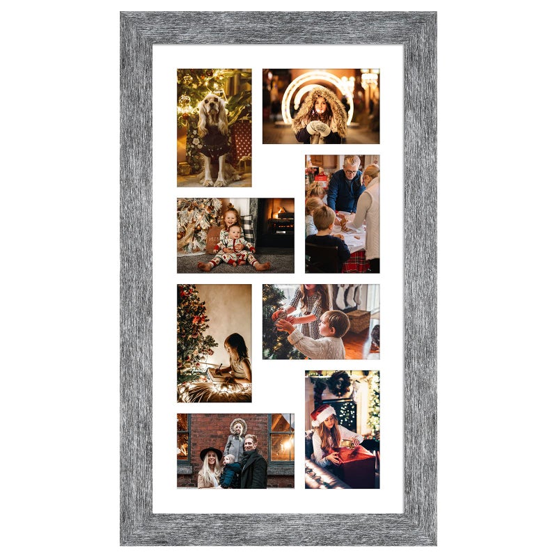Gaevuian 118x218 Picture Frame Display 8 opening 4X6 Picture Frame CollageMulti Photo Frame with MatPlexiglassWall or Tabletop DecorGrey Wood Grain