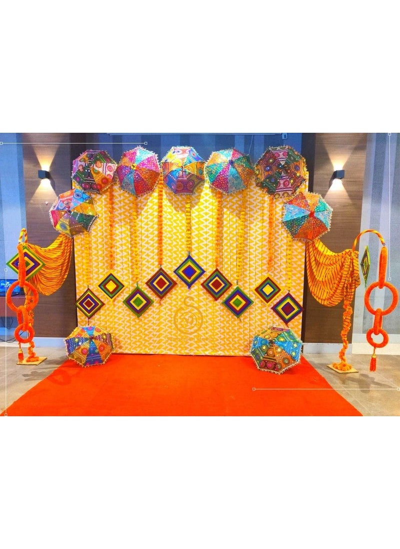 SP SELLPLUS - Sellplus Backdrop Setup for Mehndi haldi Marrige Pooja ganpati Home Decoration Combo of Marigold Strings Set 7 - Image 1