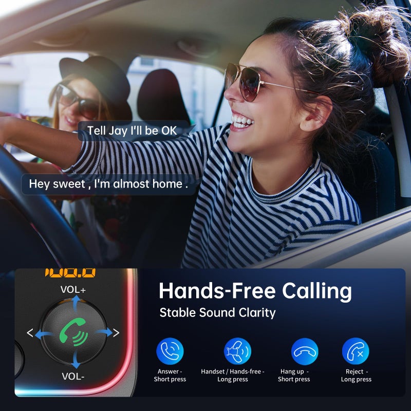 Syncwire Bluetooth 5.4 FM Transmitter Car Adapter 54W (PD 36W & 18W) [Stronger Dual Mics] [Light Switch] [HiFi Bass Sound] [Fast Charging] Wireless Radio Receiver Hands-Free Calling LED Display - Image 5