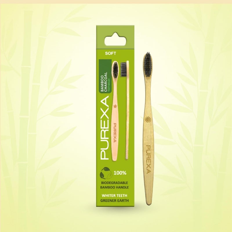 PUREXA Bamboo Charcoal Toothbrush, Soft brush - (Combo pack of 4), With Charcoal Infused soft bristles for Teeth Whitening, Eco-Friendly, Made in India - Image 1