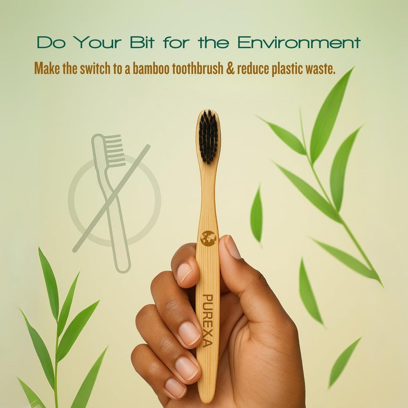 PUREXA Bamboo Charcoal Toothbrush, Soft brush - (Combo pack of 4), With Charcoal Infused soft bristles for Teeth Whitening, Eco-Friendly, Made in India - Image 5