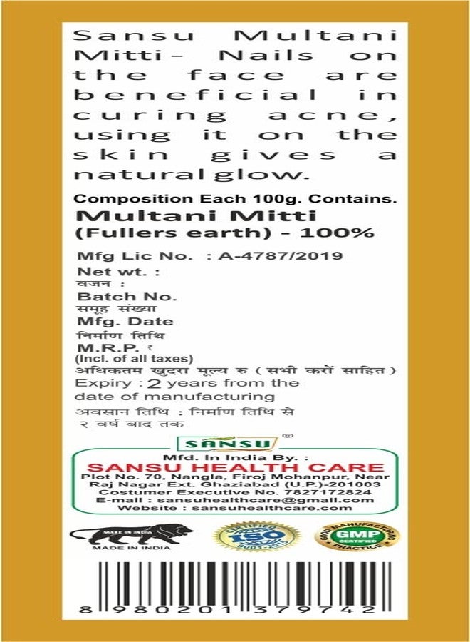 SANSU Organic 100% Natural Multani Mitti powder for Face Pack 120g (Pack of 3) - Image 2