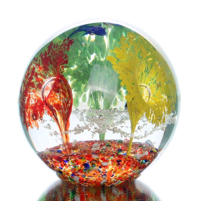 Art Glass Ocean Ball Figurine Paperweight Hand Blown Fish and Coral Office Table Fengshui Decoration 314 Inches Colorful
