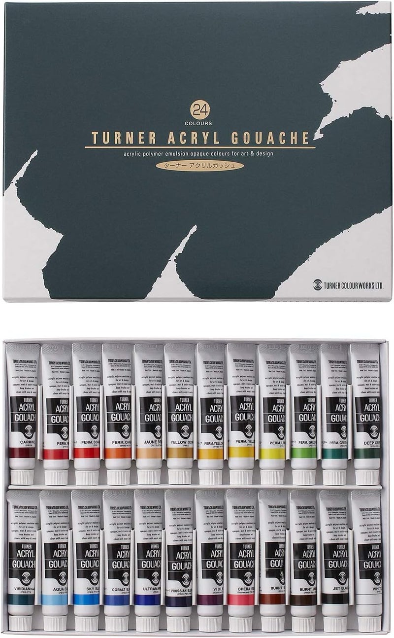 Turner Colour Works Acrylic Gouache 24 Colors Set for Art & Design - Image 1