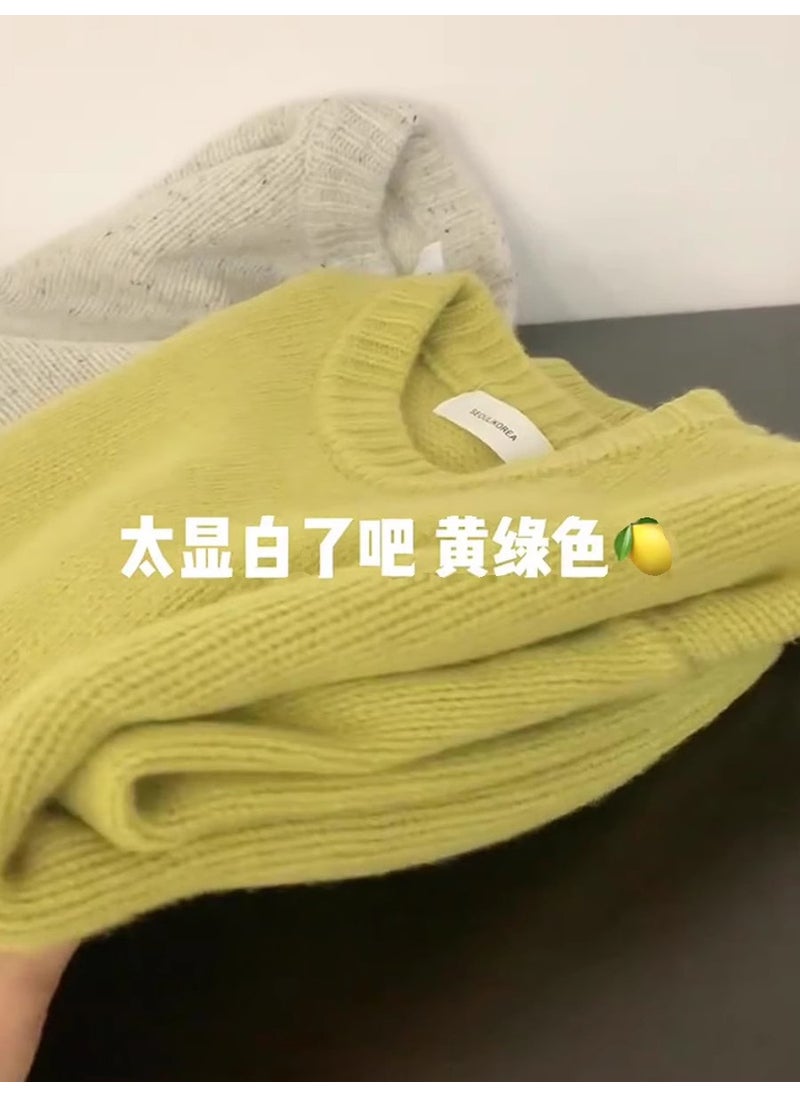 Generic - Idle Style Womens Pullover Sweater Soft Cashmere Knitted Top Solid Color Autumn/Winter Warm Comfortable Crew Neck Design Yellow - Image 1