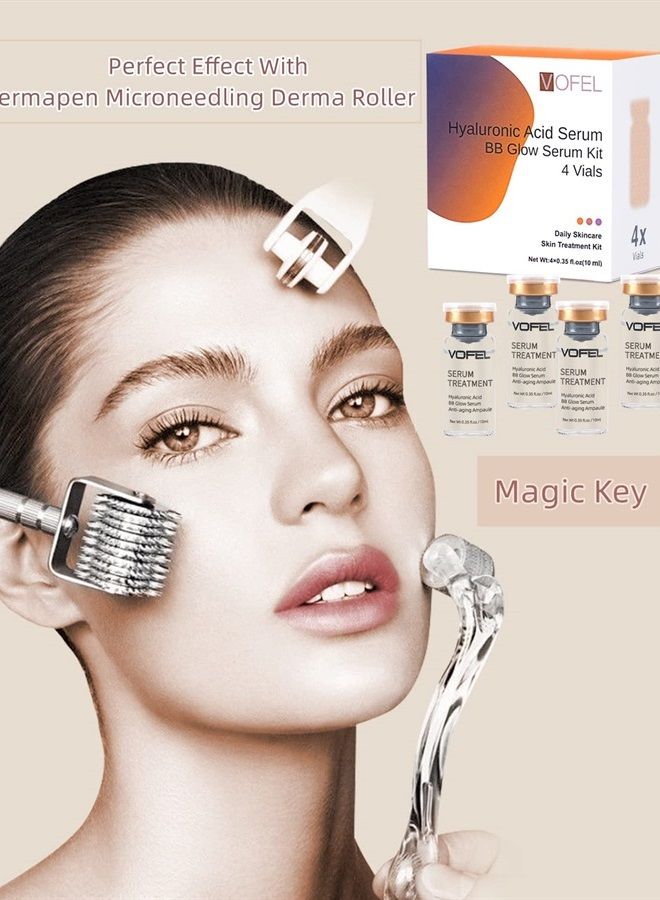 Hyaluronic Acid Serum for Microneedling Dermapen Serum Ampoules for Face BB Glow Starter Kit 0.35 oz 4 Vials